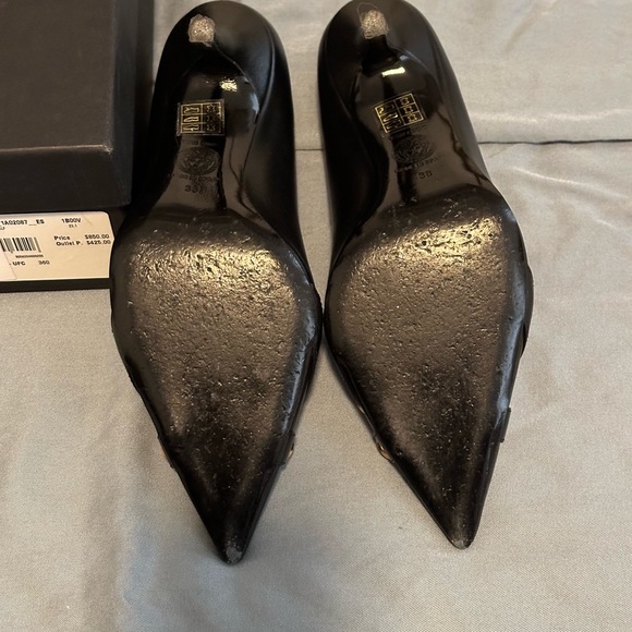 Versace Black Leather Pointed Toe Pumps with Medusa Medallions, size 36 - Picture 7 of 9